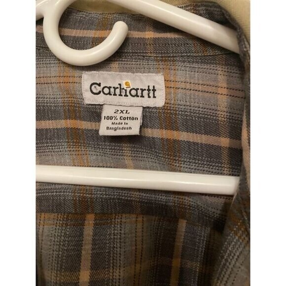 Carhartt Canvas Flannel Lined Shirt Jacket Tan Plaid S96GKH Mens 2XL Regular - Picture 8 of 12